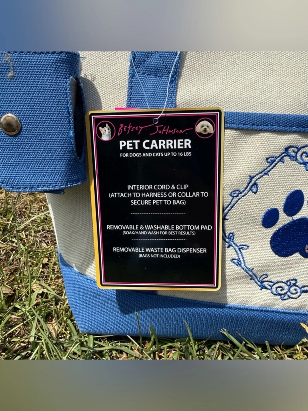 Betsey Johnson Pet Carrier Blue Canvas Dog Cat Bag Up To 16 lbs New Cute